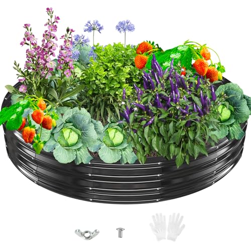 Durable Round Galvanized Steel Raised Garden Bed for Planting,Round Galvanized Steel Fire Ring/Fir Pit for Outdoor- 6×6×1FT,0.8MM Thick (Black, 72 ins Diameter x 12 ins high) - color: Black, size: 72 inches diameter x 12 inches high