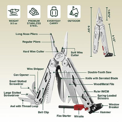 MOSSY OAK 19-in-1 Multitool Pliers Stainless Steel Self-Locking - color: 19-in-1, Silver