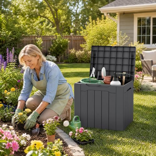 Flamaker Deck Box 31 Gallon Waterproof Resin Small Storage Box with Lid - color: Grey, size: 31 Gallon