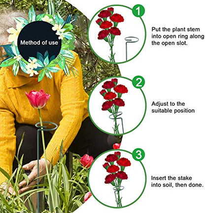 HiGift 5 Pack Plant Support Stakes, Garden Single Stem Flower Support Stick Metal Amaryllis Plant Cage Support Rings with 10pcs Plant Clips for Orchid Lily Peony Rose Stem (40 cm/16 inch Long) - size: 16 Inch-5 Pack
