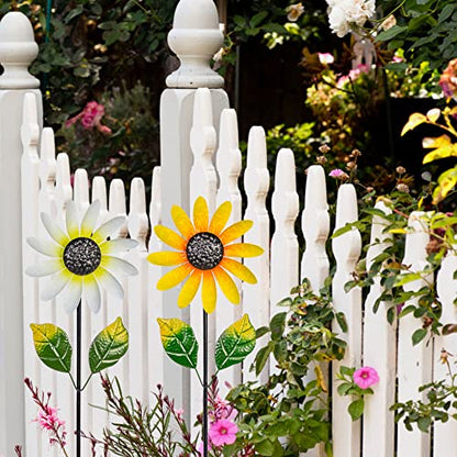 2 Pack Garden Wind Spinners,Wind Sculptures Windmill Flower Pinwheel - color: White-yellow