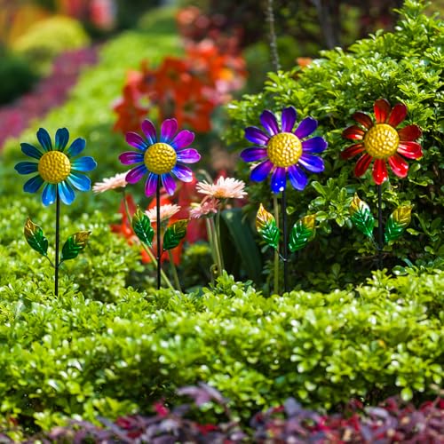 4 Pack Wind Spinner Outdoor,Waterproof Metal Flowers Windmill - size: Sunflowers-4Pack