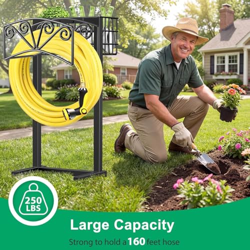 TomCare Garden Hose Holder, Heavy Duty Water Hose Hanger for 160FT Hose - color: All Black, size: 15″ W