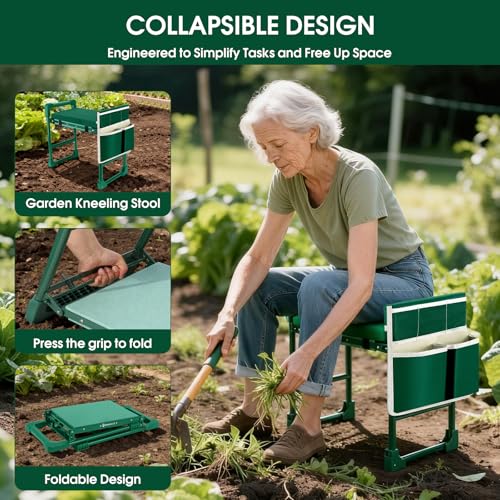 Garden Kneeler and Seat Heavy Duty 600LBS w/ Thicken Wide Soft Kneeling Pad - color: Green