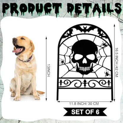 Yaocom 6 Pack Halloween Skull Fence, 16.5"H x 11.8"W Metal Graveyard Decor - style: Skull
