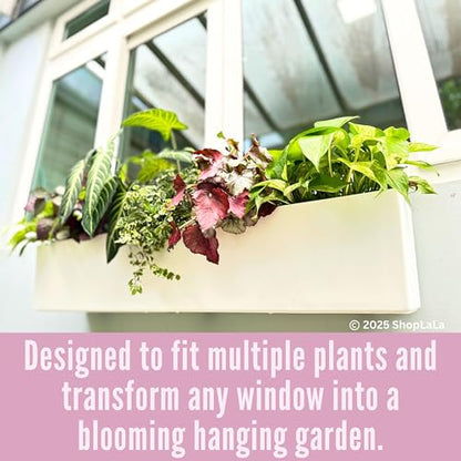 LaLaGreen Hanging Planter Boxes Outdoor (40 Inch, 2 Pack) Extra Large Window Flower Box with Bracket, White Rectangular Self Watering System Vertical Plant Container Wall Mount Indoor Succulents Herbs - color: White X 2
