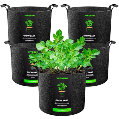 VIVOSUN 5-Pack 7 Gallon Plant Grow Bags Fabric Pots with Handles - color: Black, size: 7 Gallons