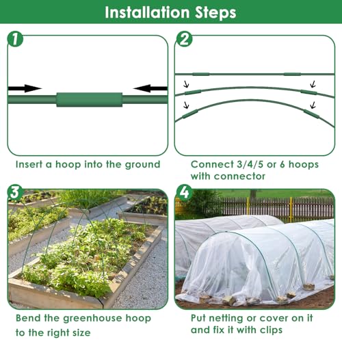 9 Sets Greenhouse Hoops for Raised Beds,45 Pcs Garden Hoops Grow Tunnel Rust-Free Fiberglass Garden Stakes Hoops, Plant Support Hoop House Kit Frame for Shade Cloth Netting Row Cover Garden Supplies
