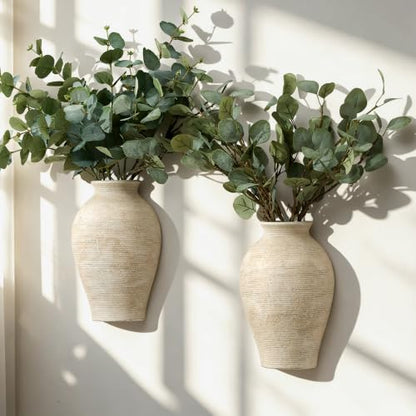 Vanselia 2 Pack Ceramic Wall Vase Home Decor Hanging Planter (11.8" Retro) - color: 2 Pack Retro-11.8"