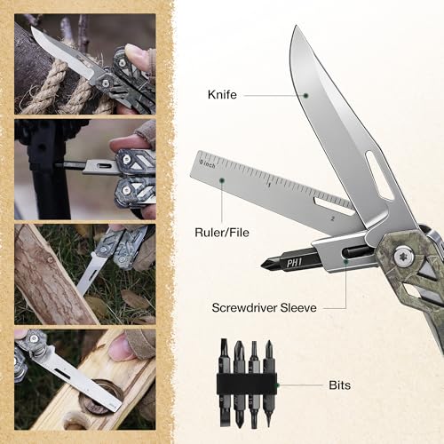 MOSSY OAK 21-in-1 Multitool, Stainless Steel Pliers with Pocket Knife - color: 22-in-1, Camo