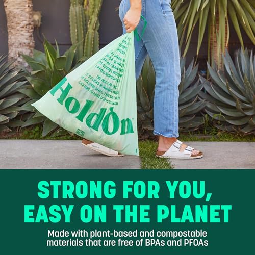 HoldOn Compostable Tall Kitchen Drawstring Bags - 13 Gallon, 40 Count