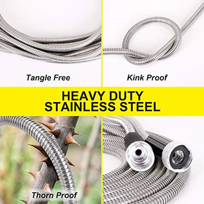 Stainless Steel Garden Hose 75 ft - Metal Water Hose with 2 Nozzles, Lightweight, Tangle Free & Kink Free, Heavy Duty, High Pressure, Flexible, Dog Proof - size: 75FT