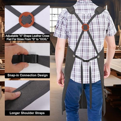 Unisex Woodworking Work Apron, 16oz Multi-Pocket Canvas Apron - color: Grey