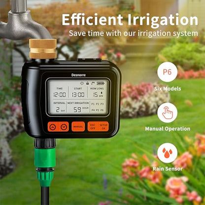 Sprinkler Timer, Programmable Hose Timers for Watering with Brass Swivel, Digital Irrigation Controller System with Rain Delay/Manual Mode/Automatic Watering for Gardens, Lawns, and Hose Systems