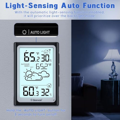 Geevon Large Display Digital Thermometer Hygrometer Indoor Outdoor Wireless