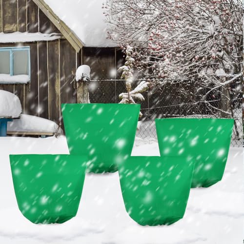 4 Pcs 39 x 39 in Winter Plant Covers Freeze Protection with Drawstring - color: Green