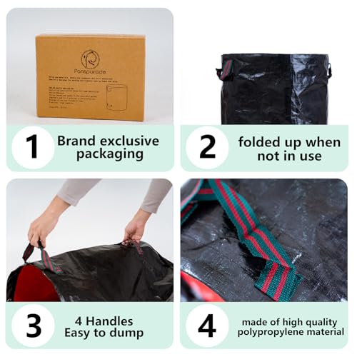 Reusable Lawn Leaf Bags, 72 Gallon 3Pack - Heavy Duty with Gardening Gloves & 4Handles - Camping Leaf Recycling Bags