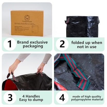 Reusable Lawn Leaf Bags, 72 Gallon 3Pack - Heavy Duty with Gardening Gloves & 4Handles - Camping Leaf Recycling Bags