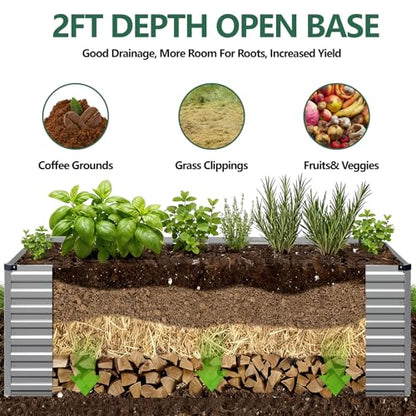 Vengarus 6x3x2ft Galvanized Raised Garden Bed,Metal Raised Beds Kit Silver - color: Silver, size: 6x3x2 ft
