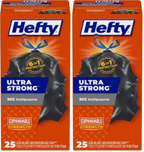 Hefty Ultra Strong 30 Gal Large Trash Bags, Black, Unscented, 25ct (Pack of 2) - size: 25 Count (Pack of 2)