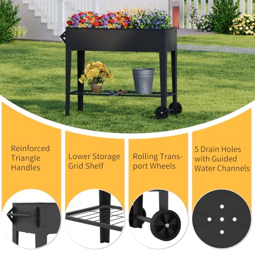 Mobile Raised Garden Bed with Legs and Wheels Metal Elevated Planter Box