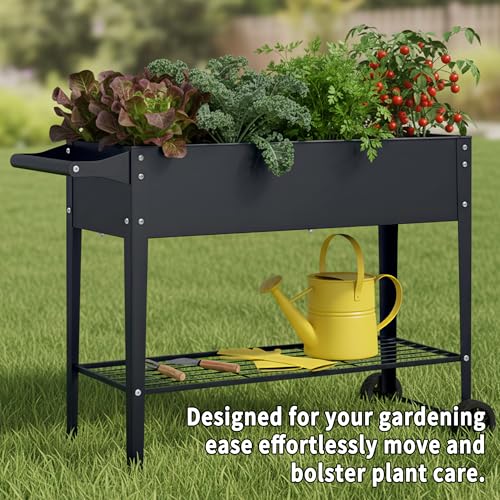 Elevate 2Pcs 32" Tall Raised Garden Bed with Wheel,Planter Box for Backyard,Outdoor Garden, Patio, Balcony, 400lb Capacity,Grey - size: 37.4"x14.6"x31.6", style: Grey(2PCS)