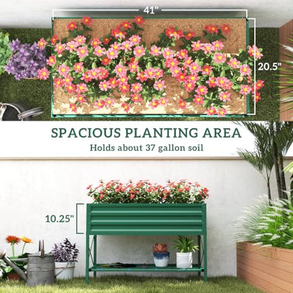 Outsunny Raised Garden Bed with Galvanized Steel Frame, Green - color: Green