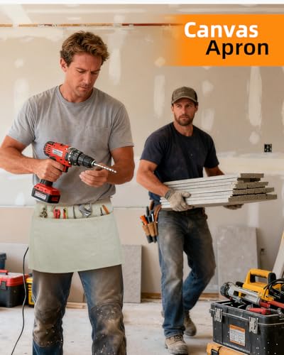 Canvas Work Waist Apron with 3 Pocket - color: 1 Pack Beige Cotton Apron