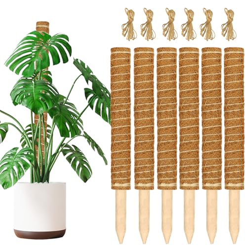 JJGoo Moss Pole for Plants Monstera,【6 Pack】 17 inch Plant Support Pole, Extendable Coir Totem Pole for Potted Plants Pothos, Train Indoor Climbing Plants to Grow Upwards - size: 6 Pack 17 inch