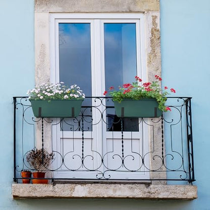 ETELI 6 Pack Deck Railing Planter Boxes Metal Hanging Window Boxes Planters - color: Green & Black