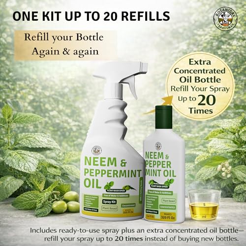 Neem Oil Spray for Plants with Peppermint - Makes 320 Fl Oz - 20 Times Refill- DIY Kit 16 Oz | Indoor & Outdoor Leaf Wash & Shiner, Multi Purpose