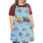 LOLOMLO Oversize Canvas Cotton Apron, Extra Large Aprons with Long Strap, Adjustable Neck Tear Resistant Plus Size aprons - color: Roses on Blue Canvas