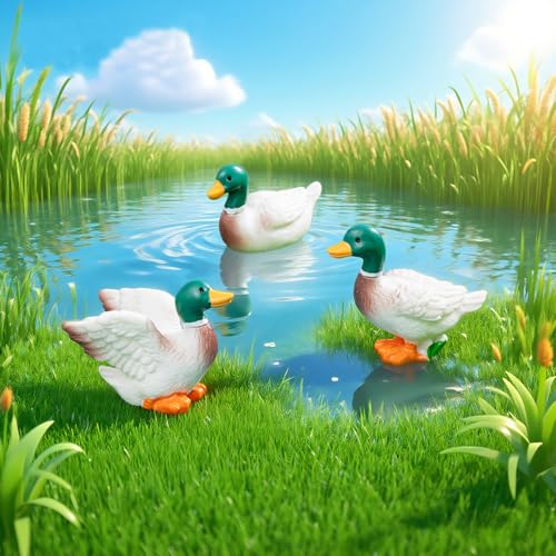 3 PCS Mini Resin Duck, Fairy Garden Accessories, Miniature Figurines, Micro Landscape Ornaments - color: Duck