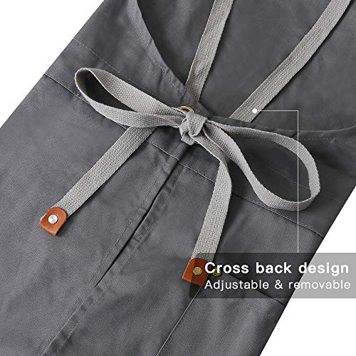 Crossback Apron with Pockets x2,Split Apron with Adjustable Straps,M-XXL - color: Grey