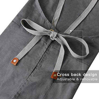 Crossback Apron with Pockets x2,Split Apron with Adjustable Straps,M-XXL - color: Grey
