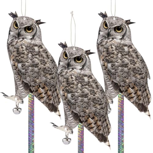 Fake Owl to Scare Pigeon, 3 PCS Hanging Flat Owl with Reflective Tape for Balcony Window Patio Yard Outdoor Use, Keep Woodpecker Away for Garden Front Porch - color: 3pcs-gray