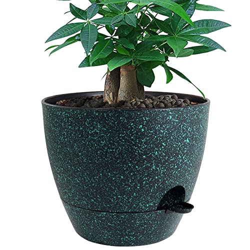 UOUZ 12 inch Large Self Watering Pots, Plastic Planters with 60oZ Removable Deep Reservoir and Multi Mesh Drainage Holes for Indoor Outdoor Garden Plants and Flowers, Black with Green Speckles - color: Black With Green Speckles