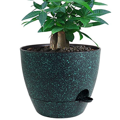 UOUZ 12 inch Large Self Watering Pots, Plastic Planters with 60oZ Removable Deep Reservoir and Multi Mesh Drainage Holes for Indoor Outdoor Garden Plants and Flowers, Black with Green Speckles - color: Black With Green Speckles