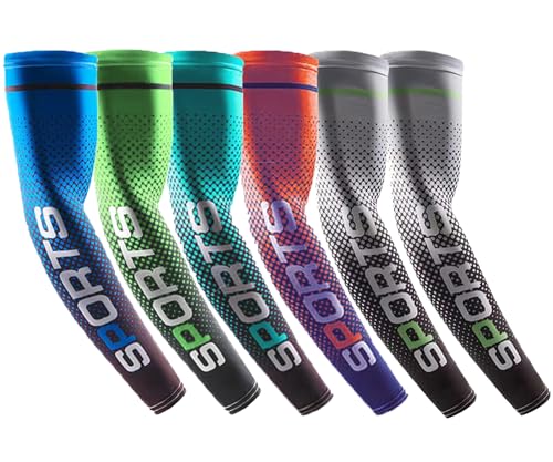 Bacophy UV Protection Arm Sleeves Cooling Cover for Men Women 6 Pairs - color: Orange+green+deep Blue+light Blue+grey*2