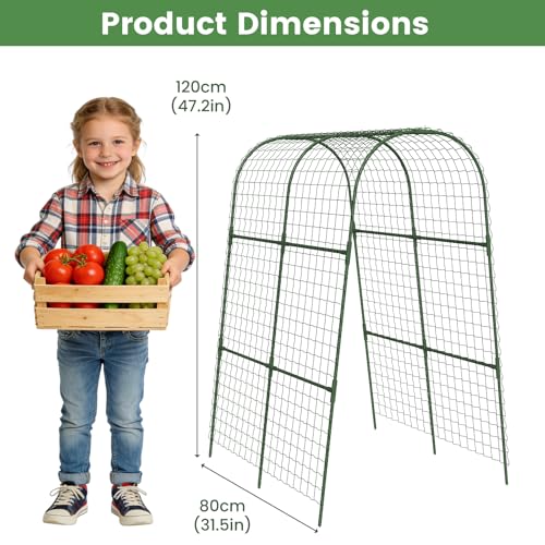 Cucumber Trellis, Metal Garden Arch Trellis for Raised Bed, 32 x 48inch U-Shape Garden Trellis for Climbing Plants Outdoor, Vegetables Fruit Plant Support with Netting, Gardening Supplies (Green) - size: 32 x 48 inch