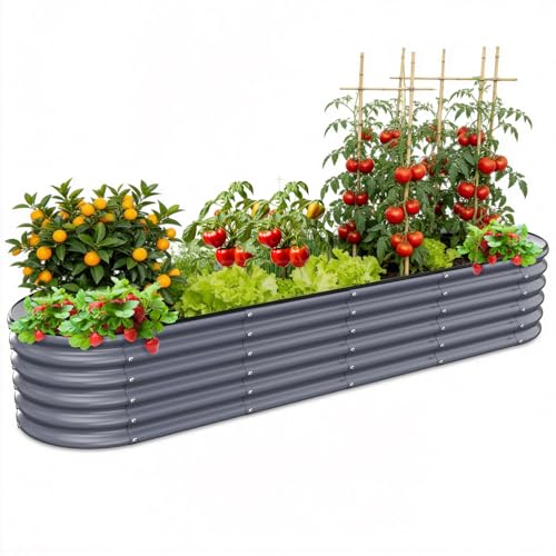 Gruper Raised Garden Bed, 8×2×1.4 ft Tall Oval Large Metal Planter - color: Deep Grey, size: 96x24x17in