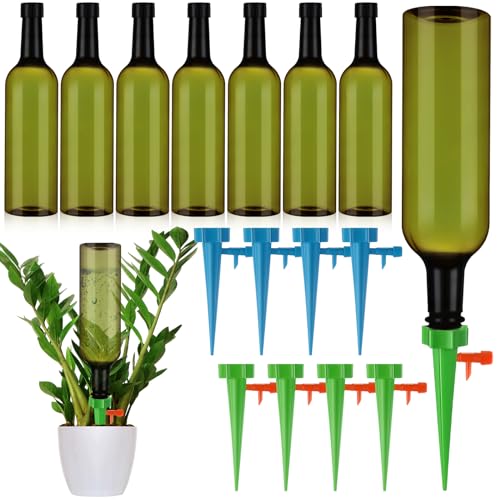 8 Set Plant Watering Devices with Self Spikes and Plastic Bottles, Green - size: Green