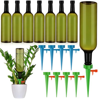8 Set Plant Watering Devices with Self Spikes and Plastic Bottles, Green - size: Green