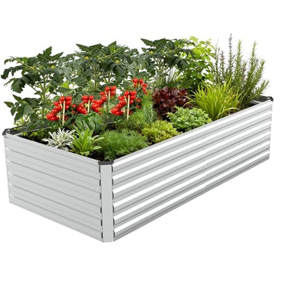 FOOWIN 8x4x2ft Raised Garden Bed Outdoor, Galvanized Steel Garden Beds - color: Silver, size: 8x4x2 FT-1PC