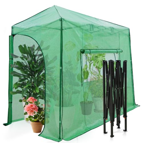 EAGLE PEAK 10x5 Easy Setup Pop Up Greenhouse, Lean-to Design, Clear/Green - color: Clear/Green, size: 10x5