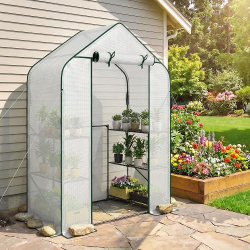 Outsunny 4.7' x 2.3' x 6.2' Small Greenhouse, Foldable Frame, White - color: White