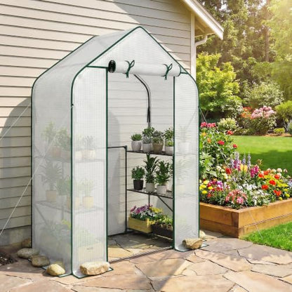 Outsunny 4.7' x 2.3' x 6.2' Small Greenhouse, Foldable Frame, White - color: White