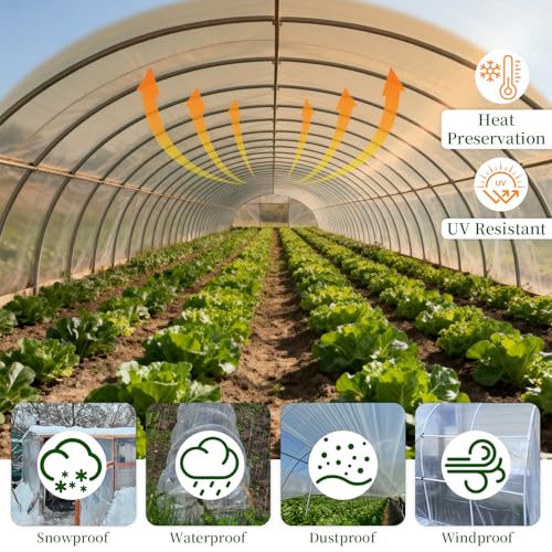 10x35 FT Greenhouse Plastic Sheeting,Transparent Greenhouse Film, UV Resistant Waterproof Plastic Covering for Winter, Polyethylene Greenhouse Covering for Farm, Garden,Agriculture - size: 10×35FT