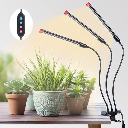 3Head Clip Grow Light, LED Full Spectrum Grow Lamp with Timer - size: 3-Tube-Clip