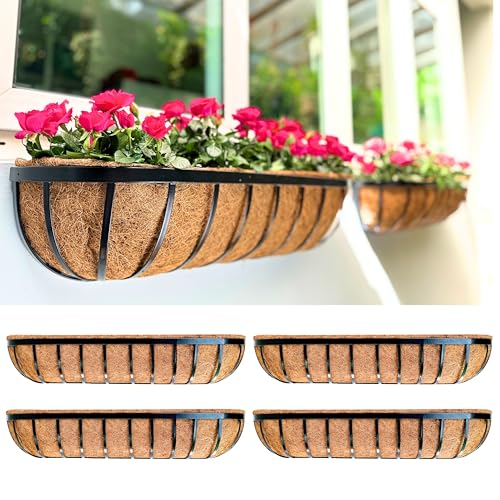 LaLaGreen Fence Wall Planter (36 in, 4 Pack) Black Window Boxes for Flowers - size: 36" x 4